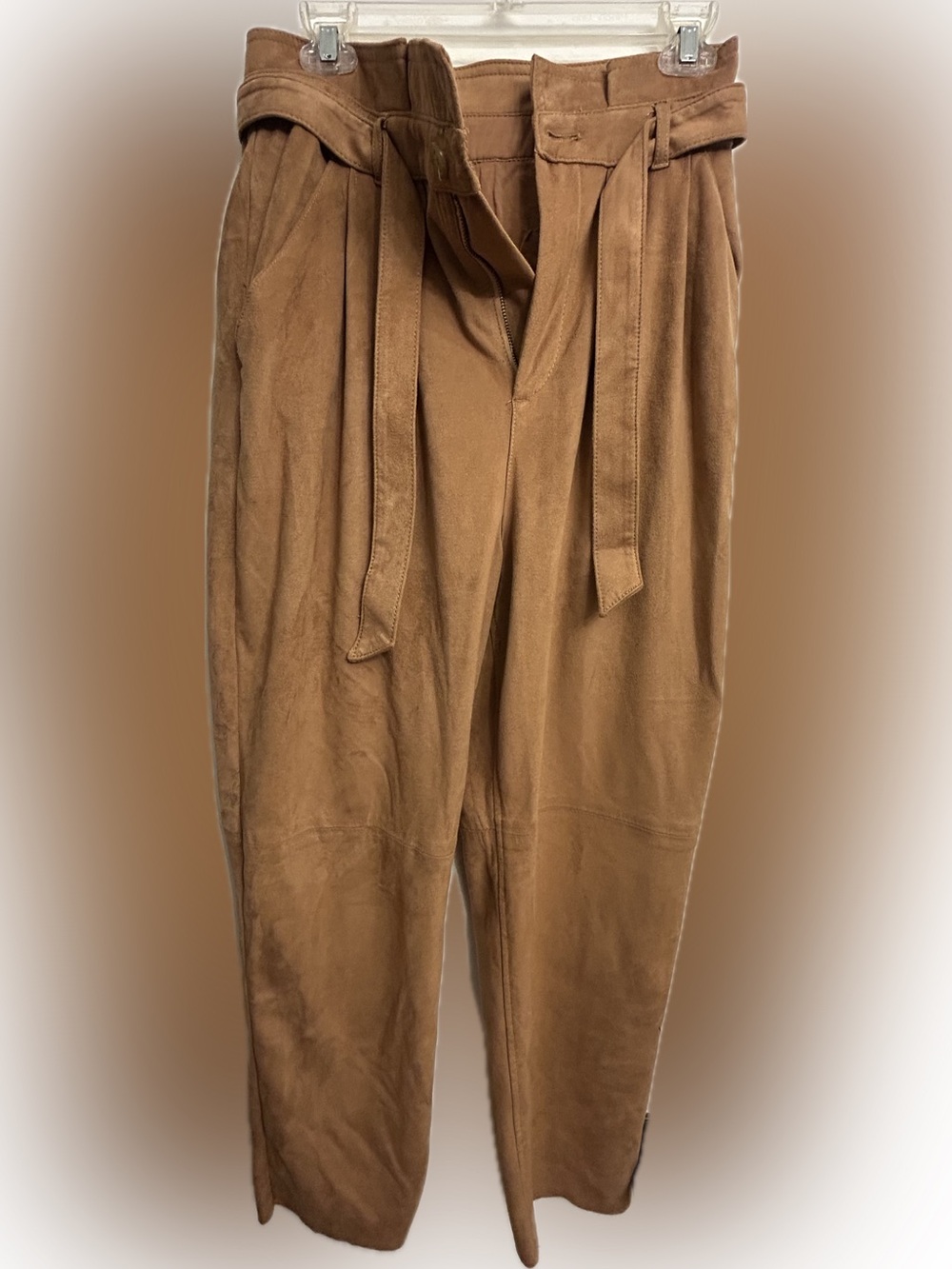 Free People Tan Paperbag Waist Trousers with Self-Tie Belt